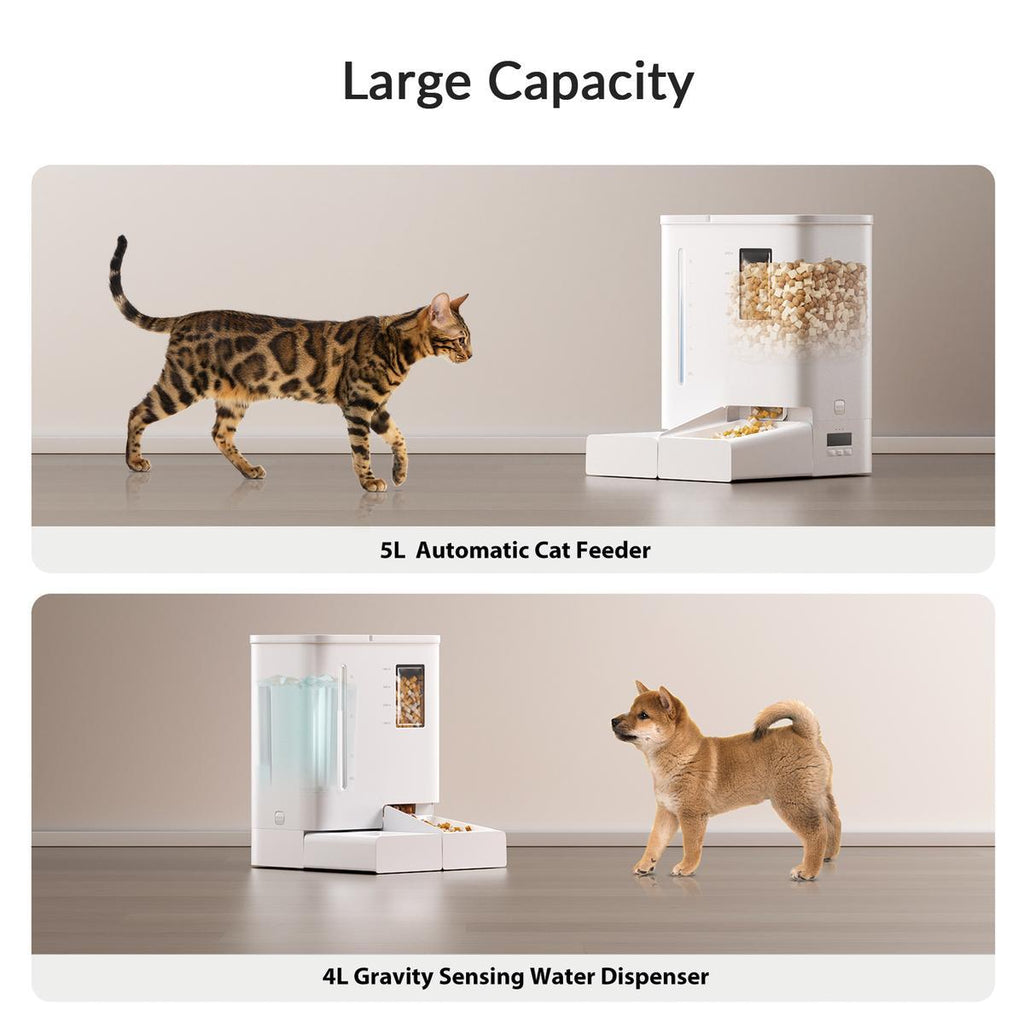Waithem WiFi Automatic Pet Feeder & Waterer 2-in-1 Set App-Controlled, 2-Week Capacity, Detachable &Washable, Moisture-Proof 