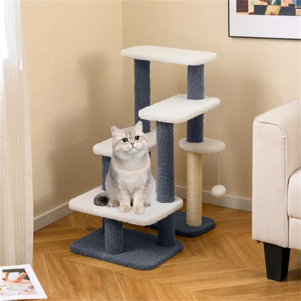 Cat Scratching Tree – 4-Level Sisal Post with Pet Steps for Cats — Cat Trees & Condos | GetPawsy