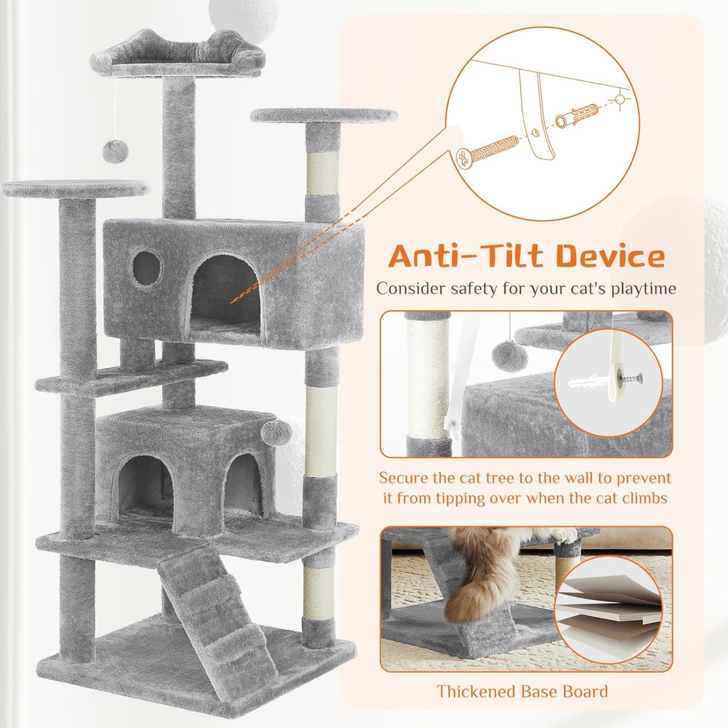 54 -Cat Tree Tower - Multi-level With Sisal Grab Post, Indoor Apartment With Ladder, Plush Toys, Rest And Play — Cat Trees & 