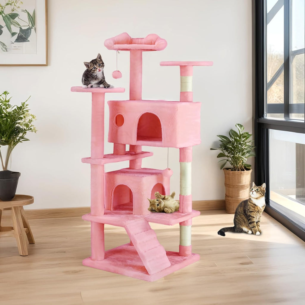 54 -Cat Tree Tower - Multi-level With Sisal Grab Post, Indoor Apartment With Ladder, Plush Toys, Rest And Play — Cat Trees & 