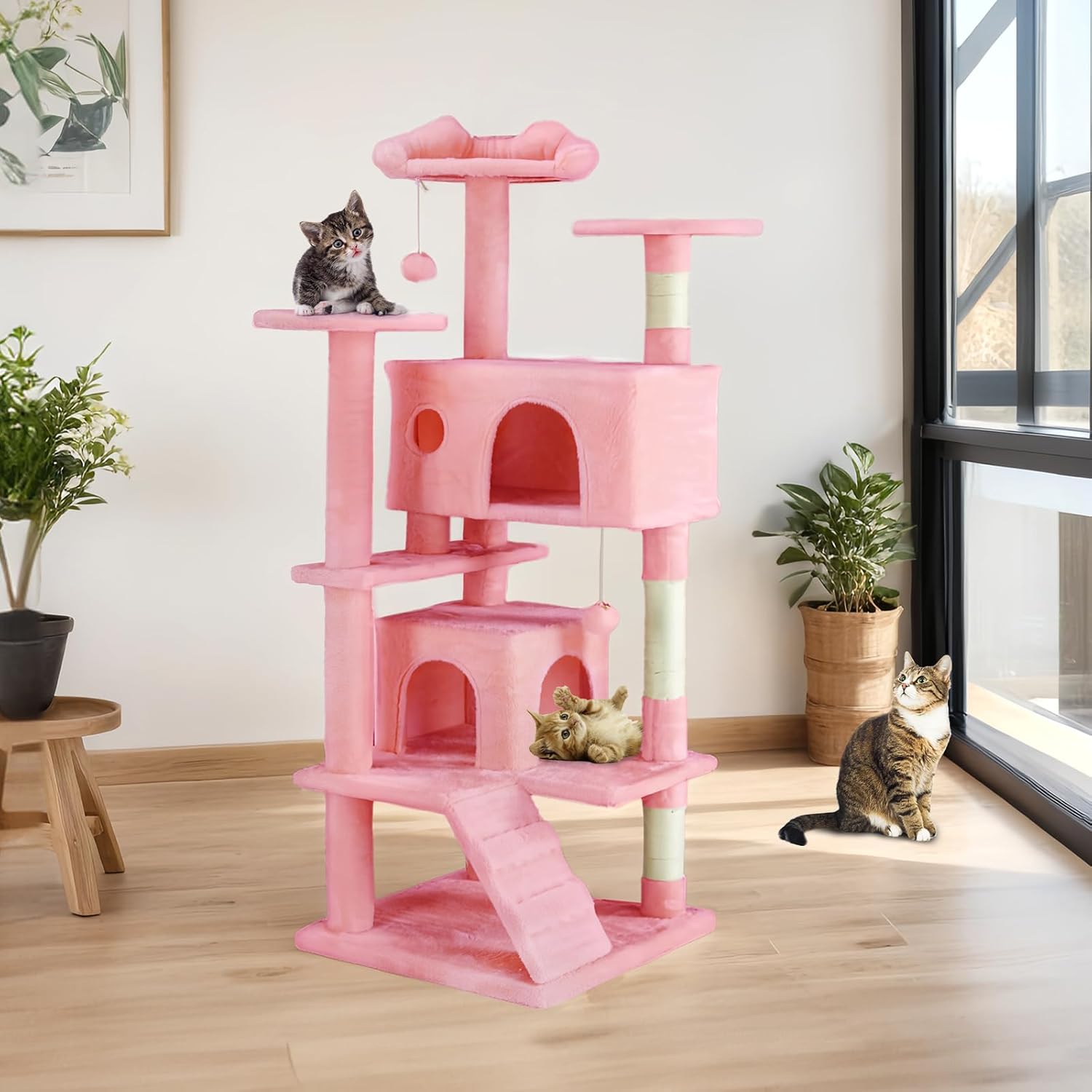 54 -Cat Tree Tower - Multi-level With Sisal Grab Post, Indoor Apartment With Ladder, Plush Toys, Rest And Play — Cat Trees & 