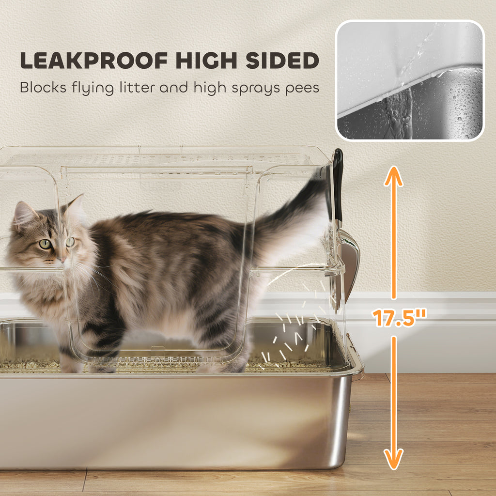 XL stainless steel cat litter box with flip-top design for large cats – GetPawsy
