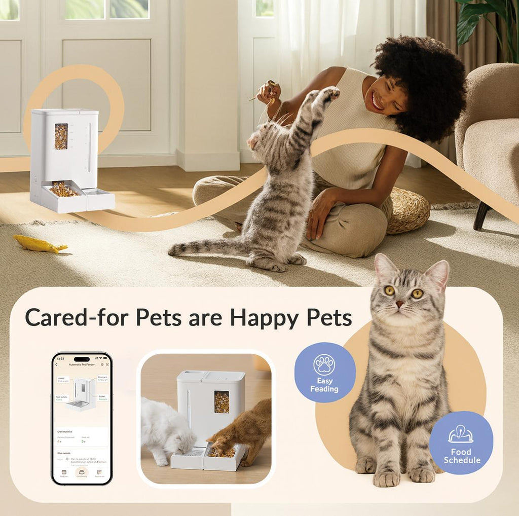 Waithem WiFi Automatic Pet Feeder & Waterer 2-in-1 Set App-Controlled, 2-Week Capacity, Detachable &Washable, Moisture-Proof 