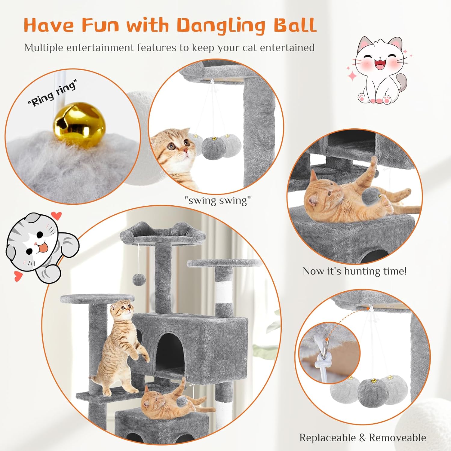 54 -Cat Tree Tower - Multi-level With Sisal Grab Post, Indoor Apartment With Ladder, Plush Toys, Rest And Play — Cat Trees & 