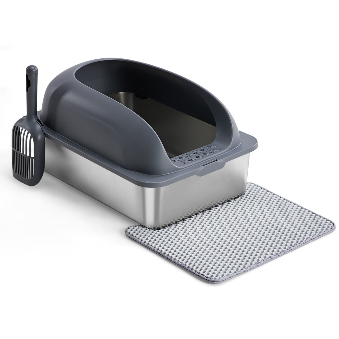 Stainless Steel Cat Litter Box With Lid, Large Cat Litter Box For Big Cats, Scoop And Mat Included — Cat Litter Boxes | GetPa
