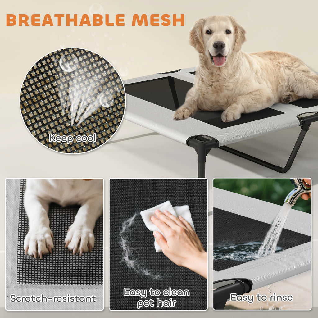  Elevated Dog Bed with Removable Canopy, Portable Outside Raised Pet Cot with Cooling Pad, Storage Bag, 36" x 29.5" x 35" — D
