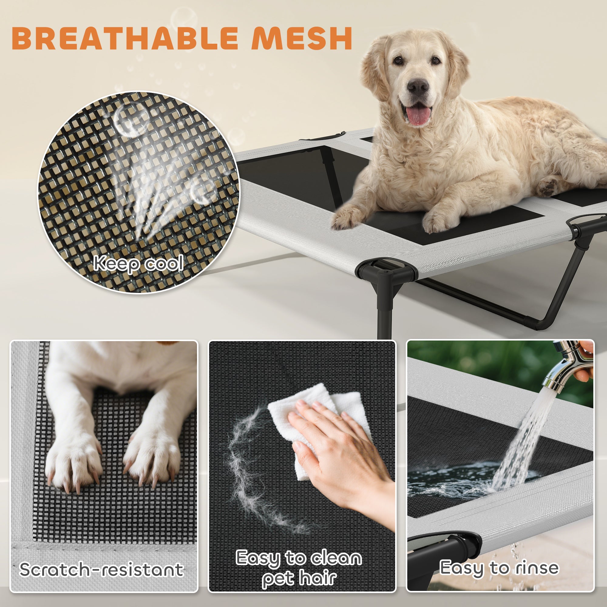  Elevated Dog Bed with Removable Canopy, Portable Outside Raised Pet Cot with Cooling Pad, Storage Bag, 36" x 29.5" x 35" — D