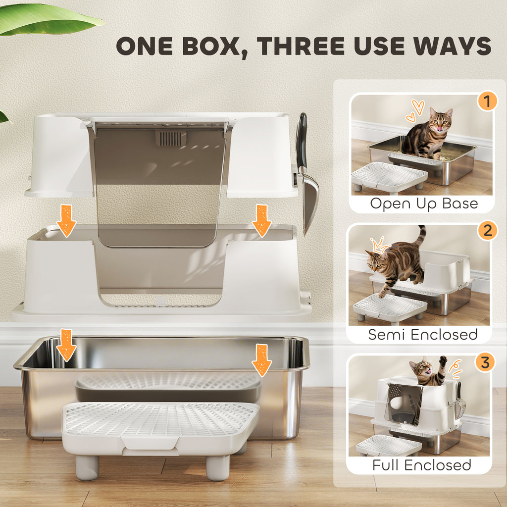 XL stainless steel cat litter box with flip-top design for large cats – GetPawsy