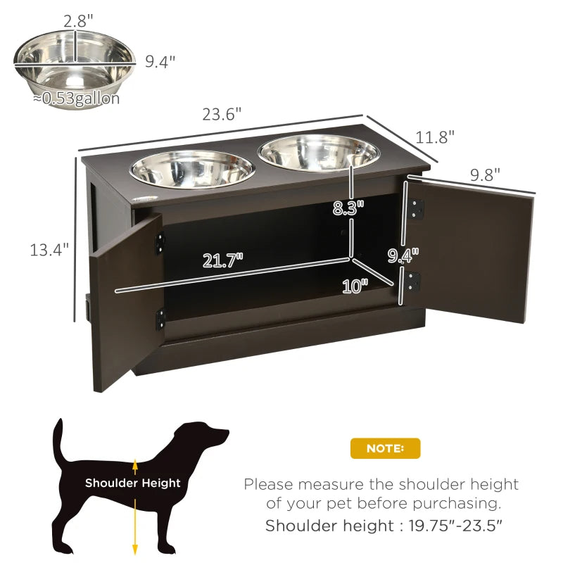 Elevated Dog Bowls With Storage, Two Stainless Steel Bowls For Large Dogs, Coffee — Dog Bowls & Feeders | GetPawsy