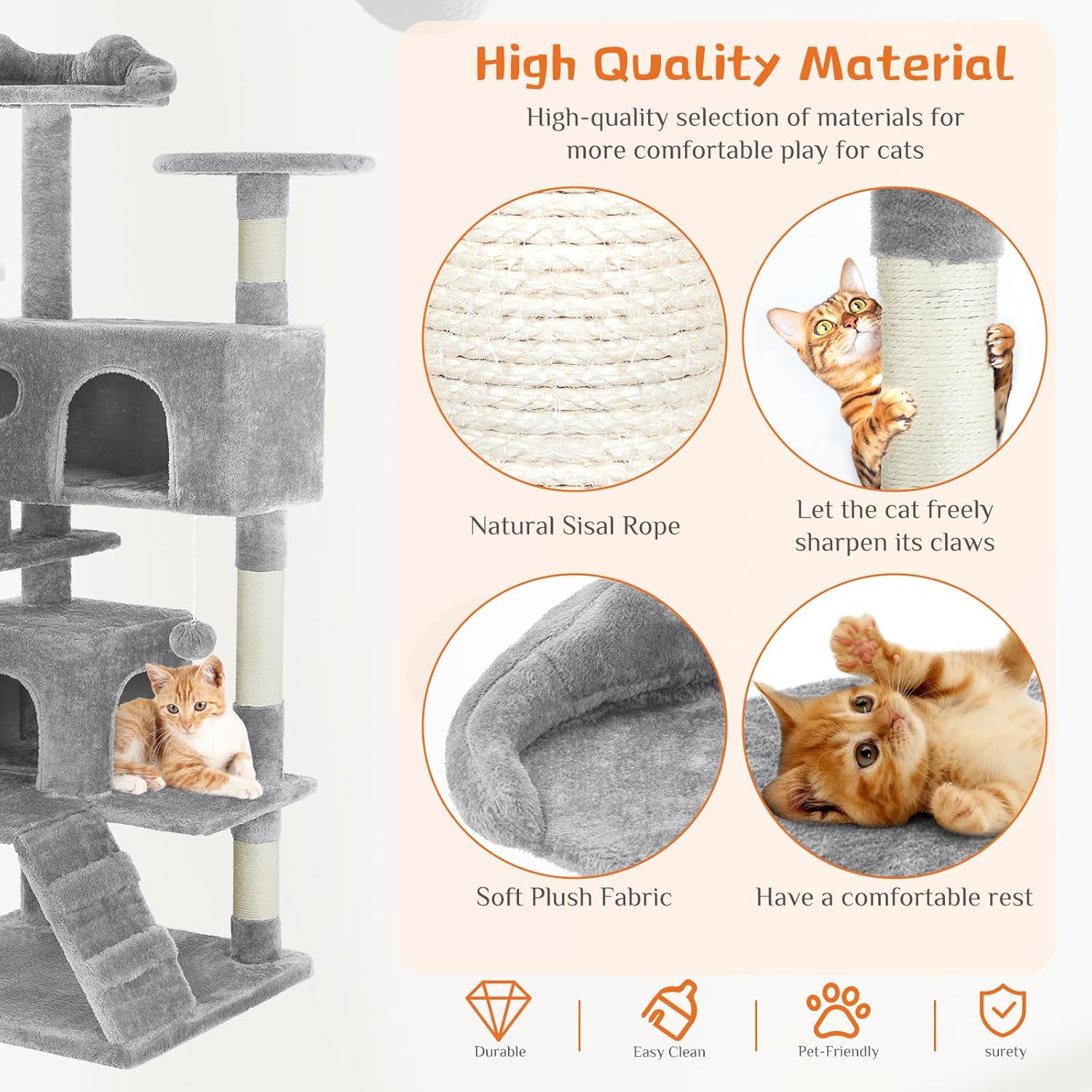 54 -Cat Tree Tower - Multi-level With Sisal Grab Post, Indoor Apartment With Ladder, Plush Toys, Rest And Play — Cat Trees & 