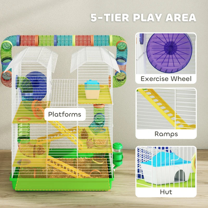 5-Tier Hamster Habitat – Enclosure Cage with Tubes, Wheel & Accessories — Hamster Cages | GetPawsy
