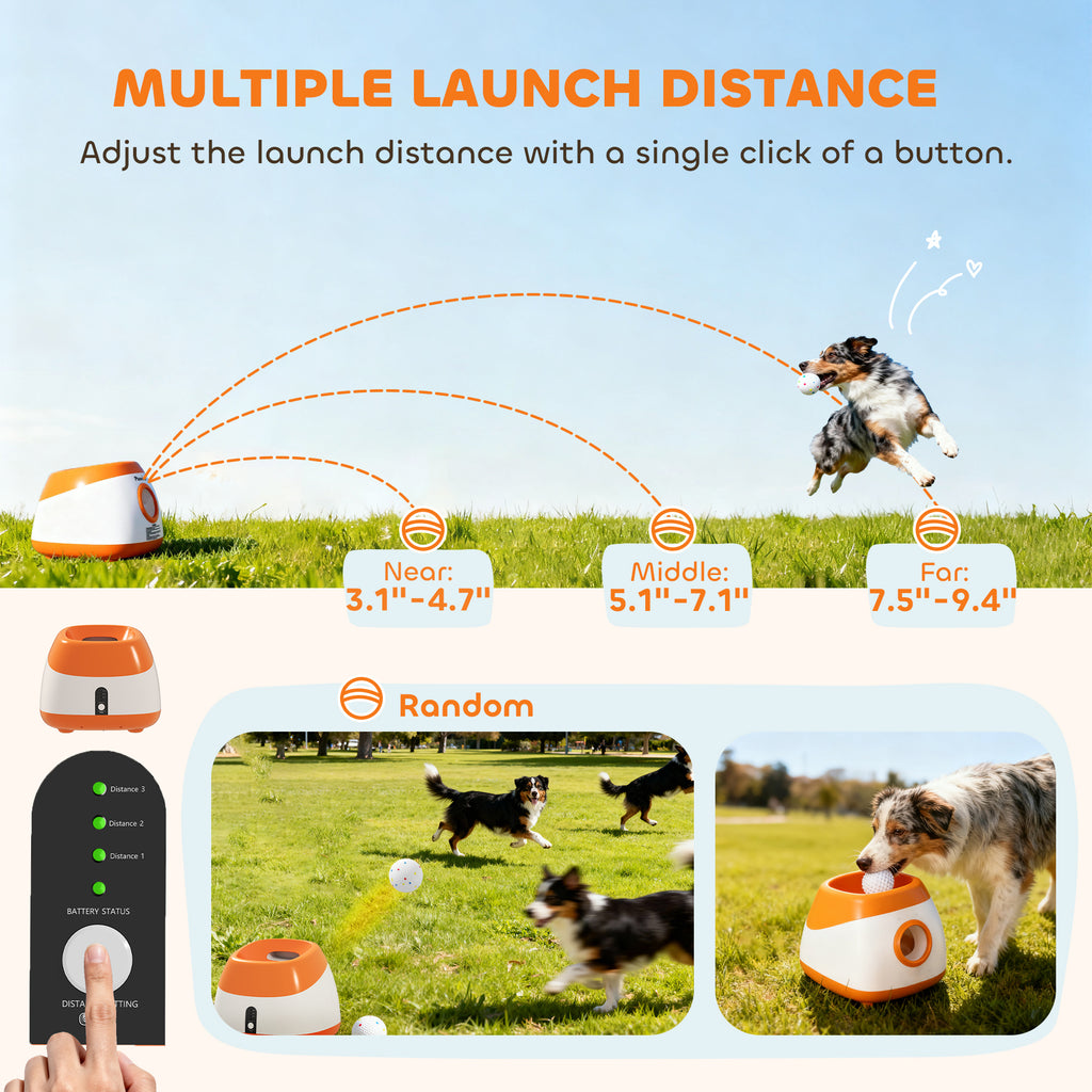 Automatic Dog Ball Launcher with 26-79 FT Distance, Automatic Ball Launcher for Medium and Large Dogs, Orange — Dog Toys | Ge