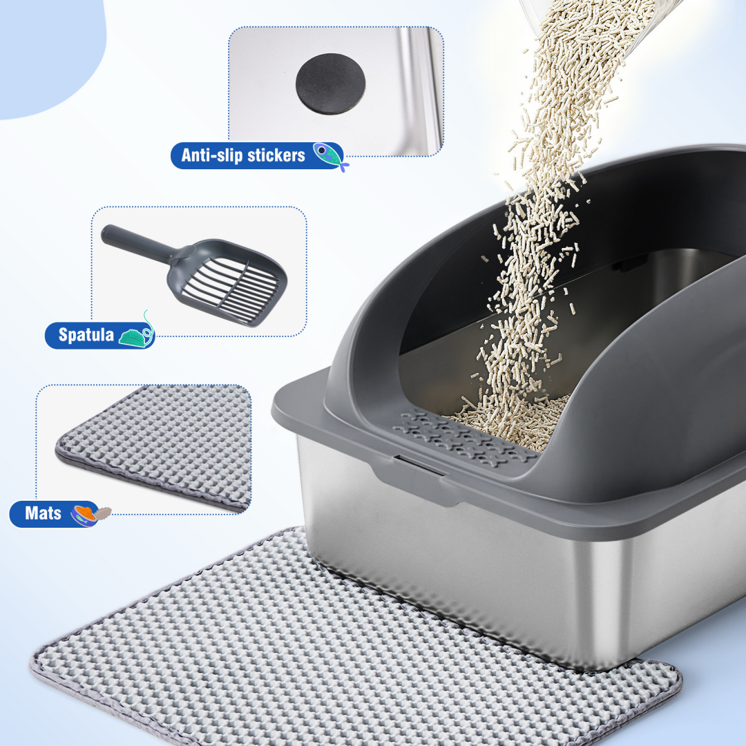 Stainless Steel Cat Litter Box With Lid, Large Cat Litter Box For Big Cats, Scoop And Mat Included — Cat Litter Boxes | GetPa