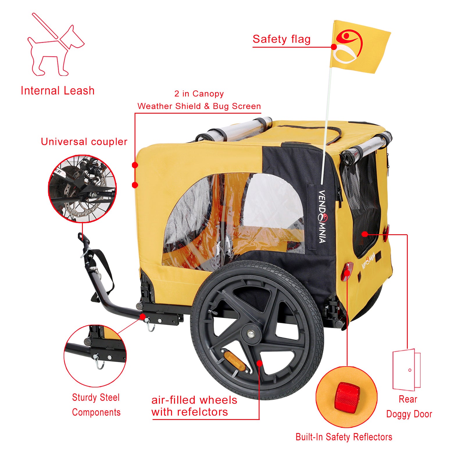 Yellow Outdoor Heavy Duty Foldable Practical Pet Stroller Dog Carrier With Bicycle Tow — Dog Carriers | GetPawsy