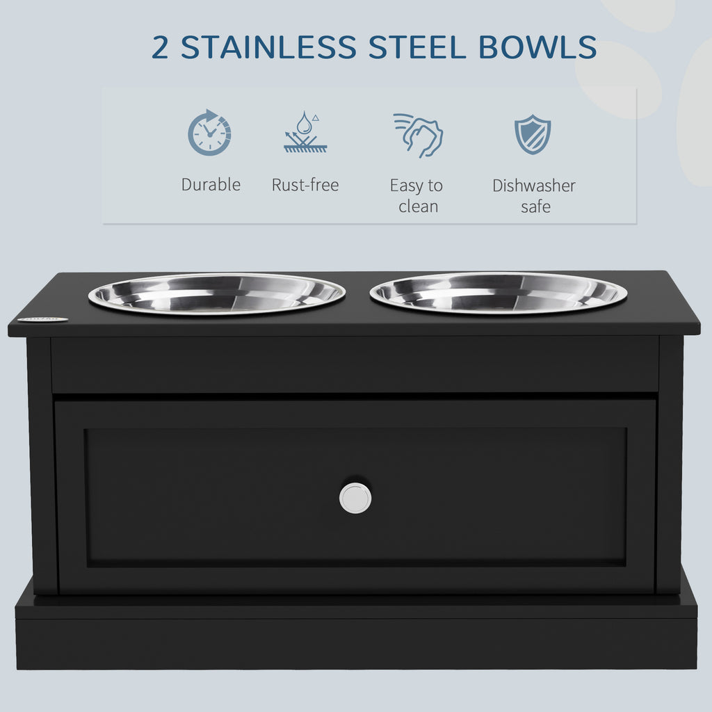  Elevated Dog Bowls with Storage Drawer, Raised Dog Bowl Stand Pet Food Bowl Dog Feeding Station, Black — Dog Bowls & Feeders