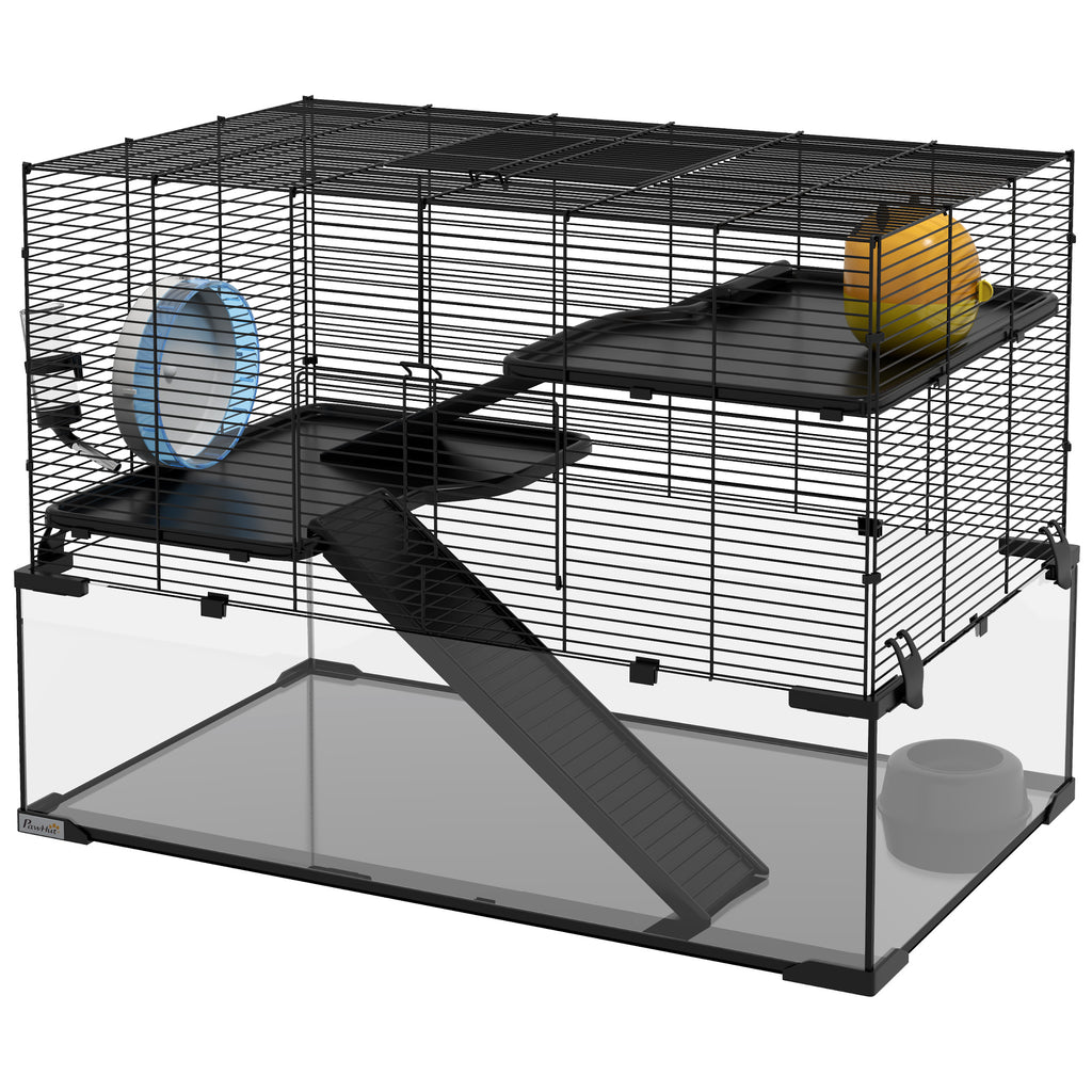  31" Hamster Cage, Gerbil Cage with Glass Basin for Small Hamsters, Black — Hamster Cages | GetPawsy