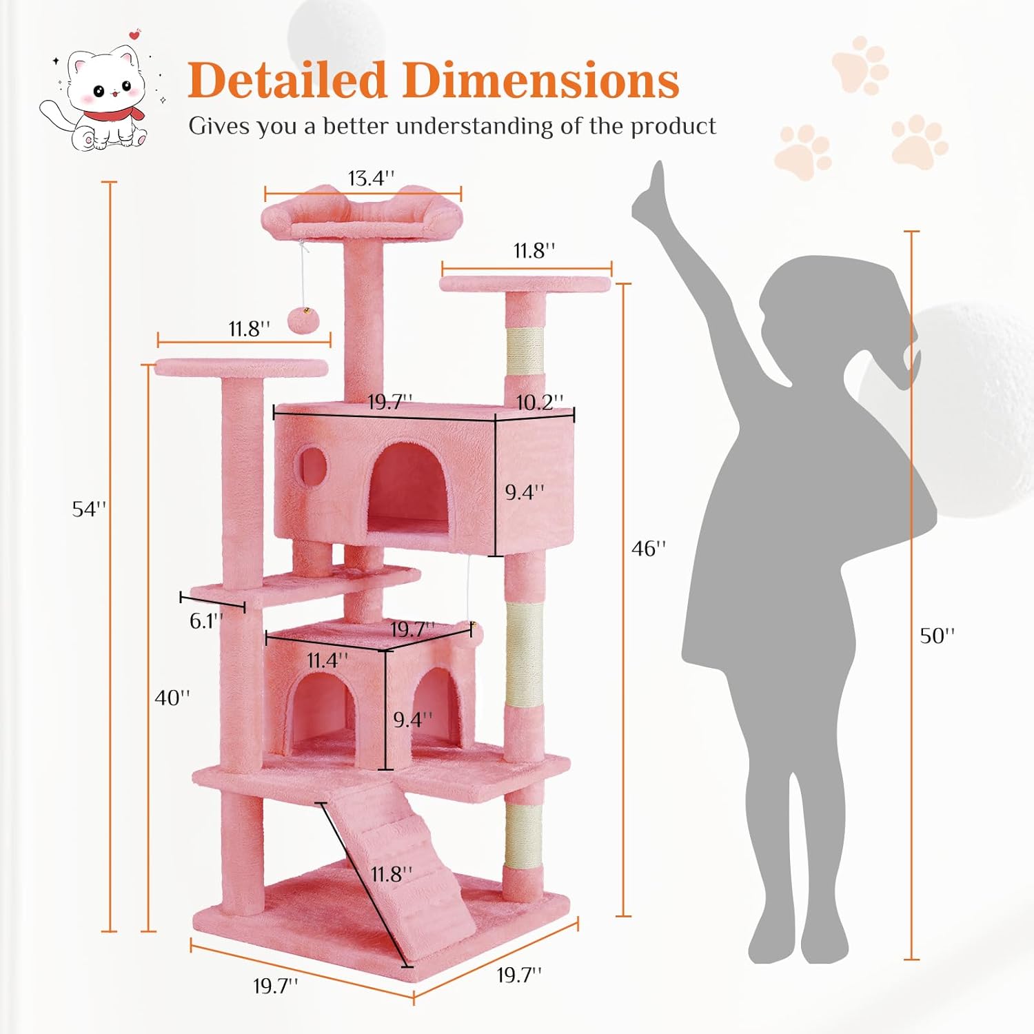 54 -Cat Tree Tower - Multi-level With Sisal Grab Post, Indoor Apartment With Ladder, Plush Toys, Rest And Play — Cat Trees & 