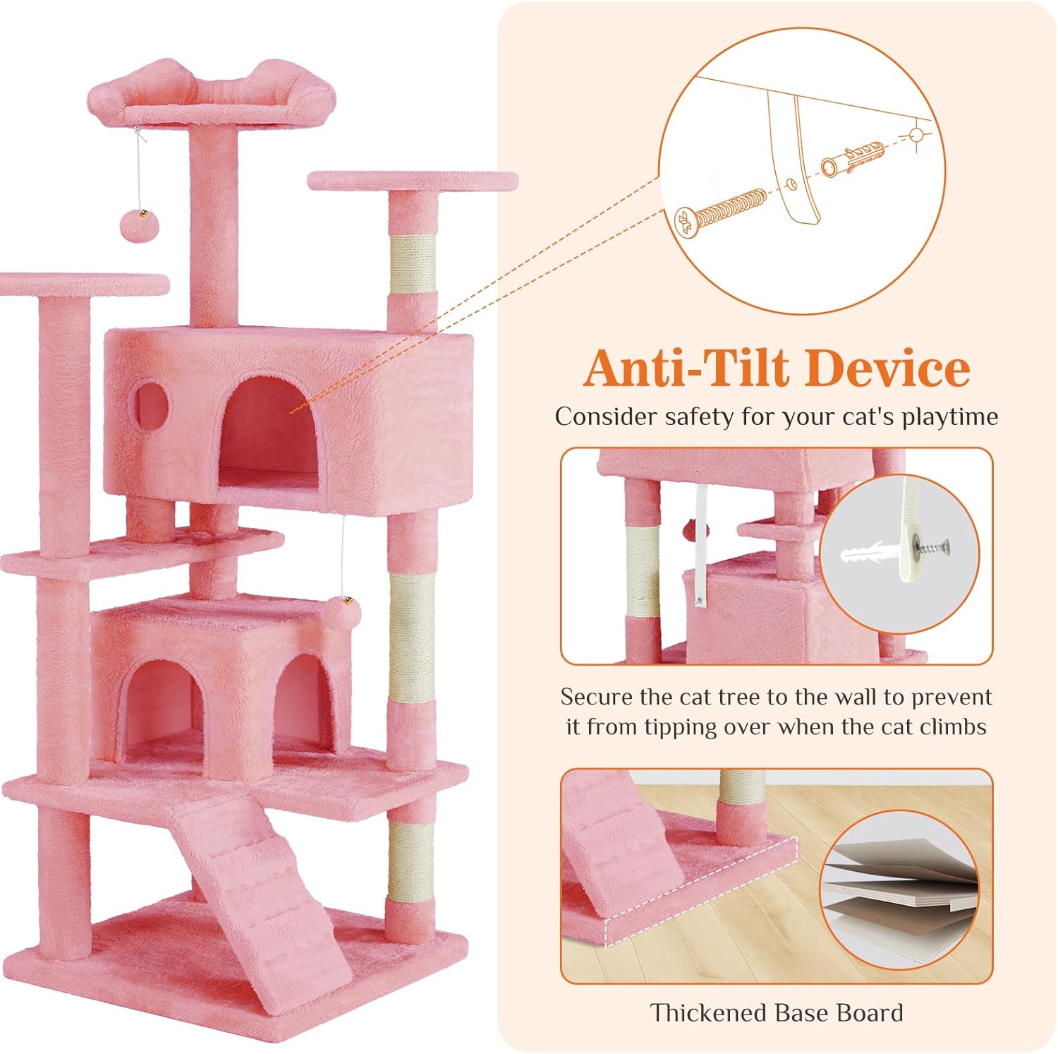 54 -Cat Tree Tower - Multi-level With Sisal Grab Post, Indoor Apartment With Ladder, Plush Toys, Rest And Play — Cat Trees & 