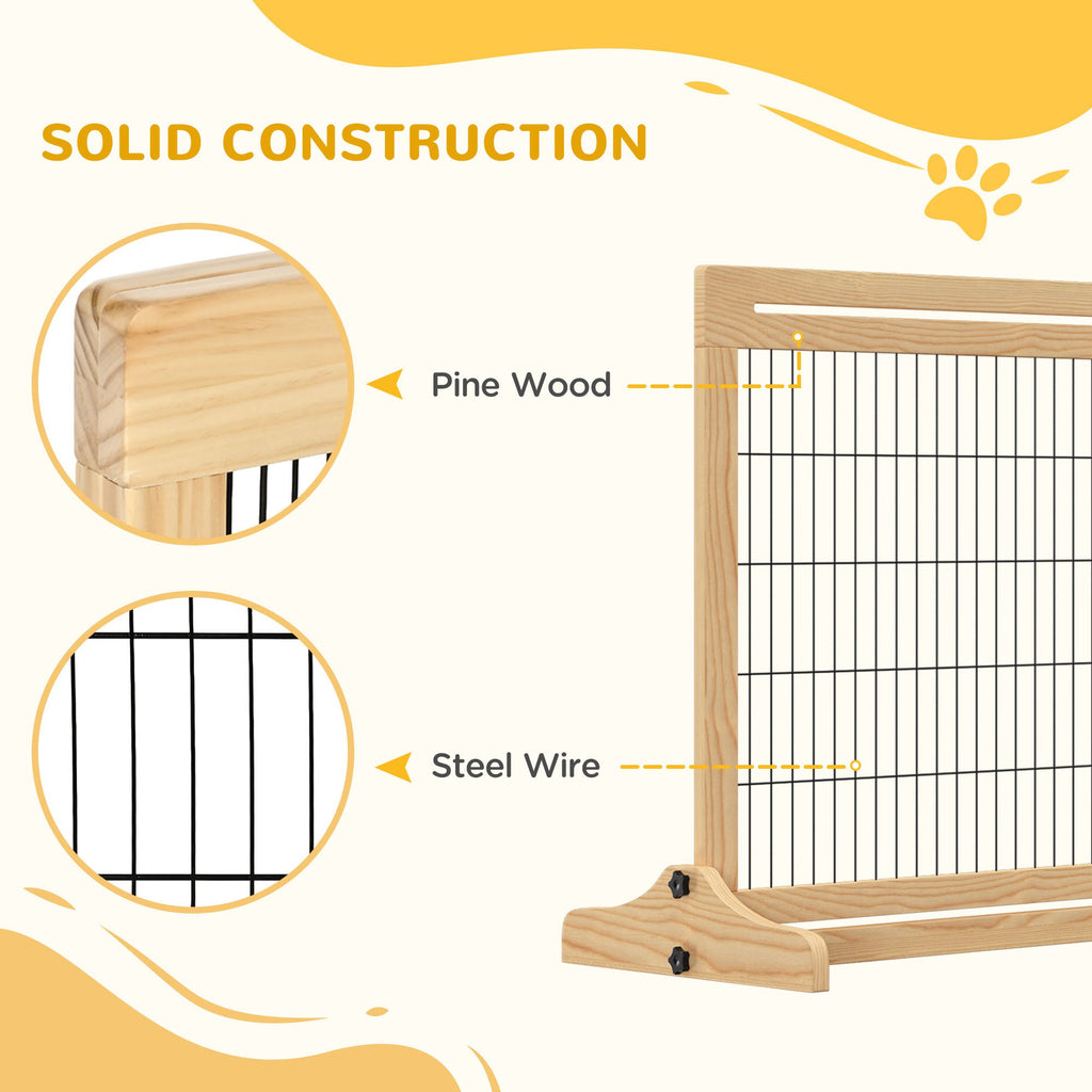  71" W x 27" H Extra Wide Freestanding Pet Gate with Adjustable Length Dog, Cat, Barrier for House, Doorway, Hallway, Natural