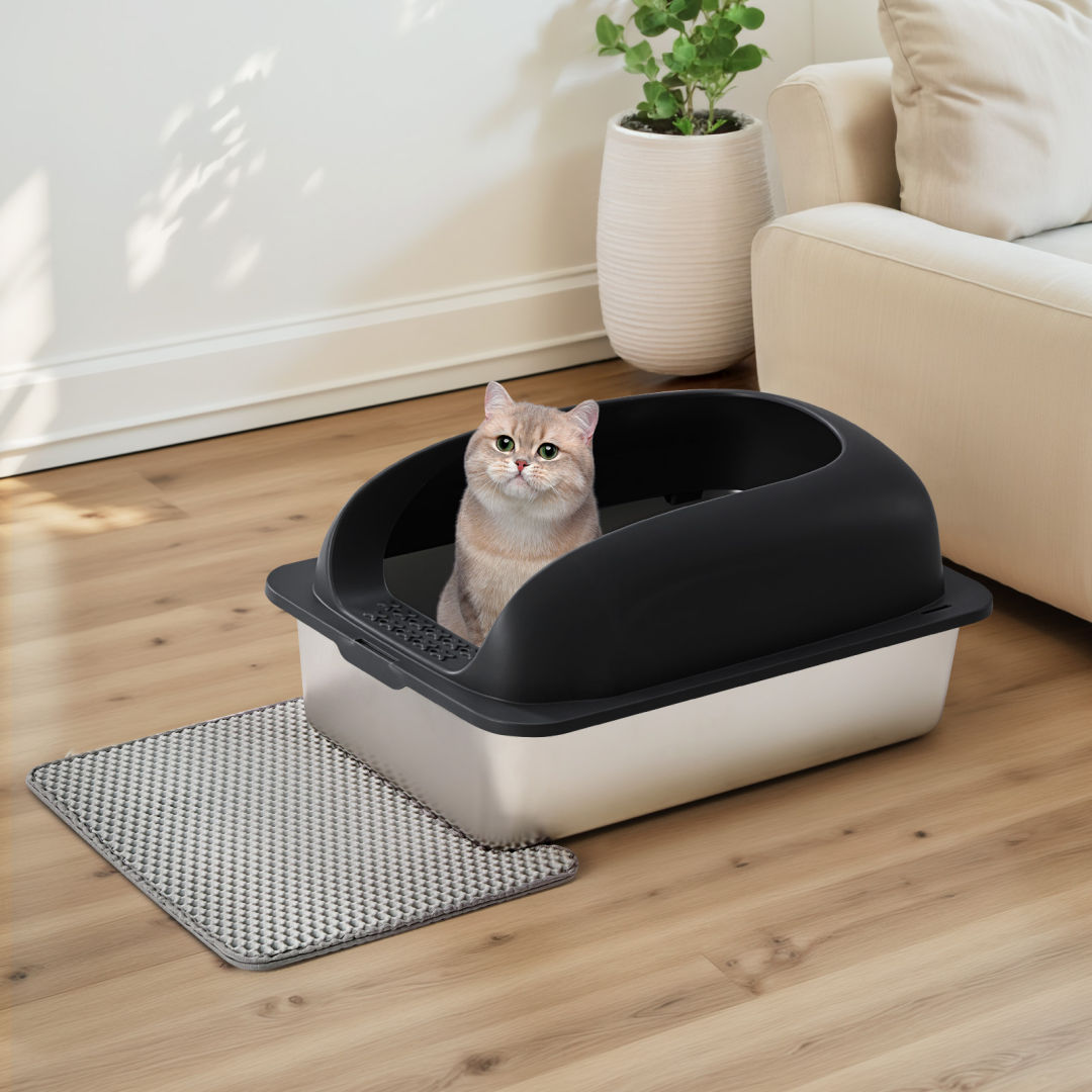 Stainless Steel Cat Litter Box With Lid, Large Cat Litter Box For Big Cats, Scoop And Mat Included — Cat Litter Boxes | GetPa