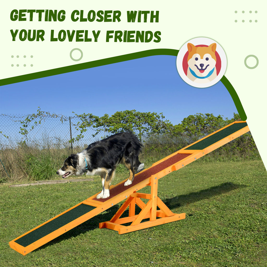  Wooden Dog Agility Seesaw for Training and Exercise, Platform Equipment Run Game Toy, Weather Resistant Pet Supplies, 71" L 