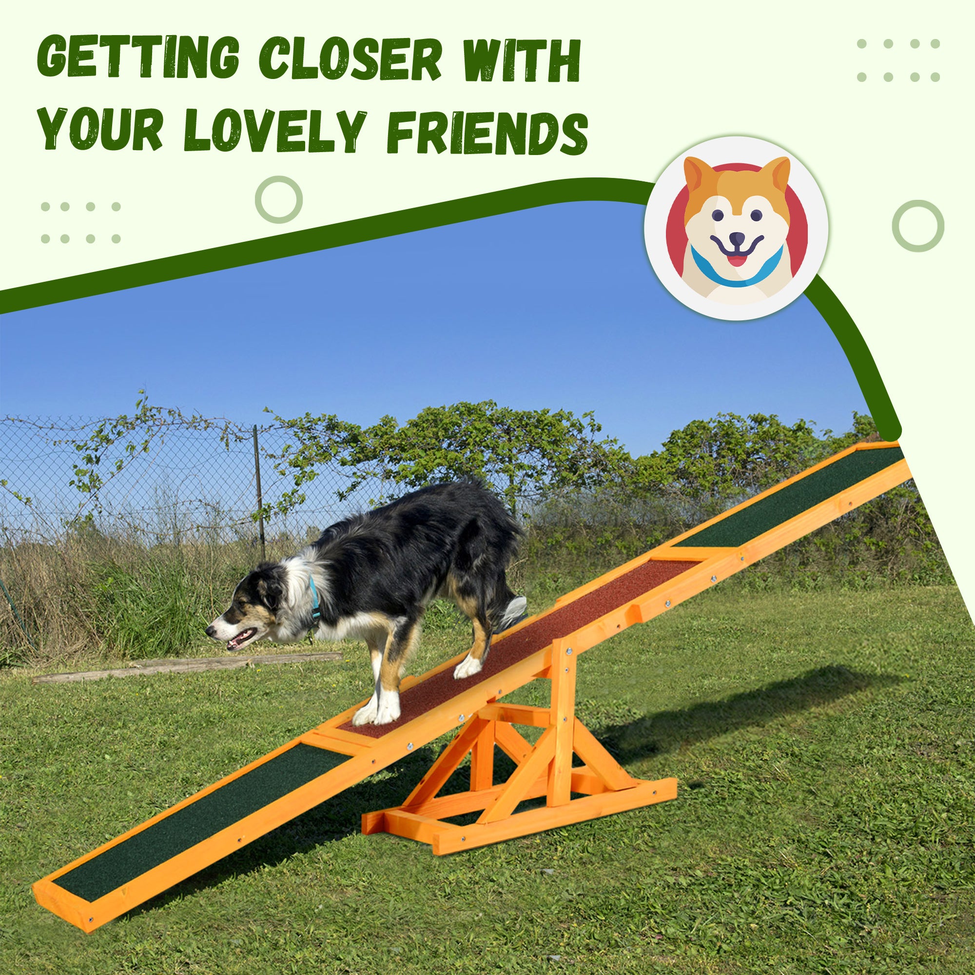  Wooden Dog Agility Seesaw for Training and Exercise, Platform Equipment Run Game Toy, Weather Resistant Pet Supplies, 71" L 