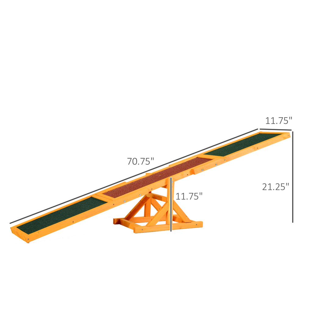  Wooden Dog Agility Seesaw for Training and Exercise, Platform Equipment Run Game Toy, Weather Resistant Pet Supplies, 71" L 