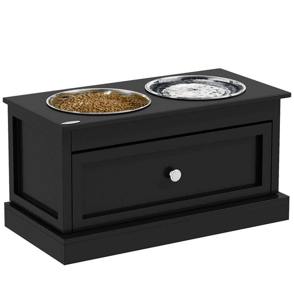  Elevated Dog Bowls with Storage Drawer, Raised Dog Bowl Stand Pet Food Bowl Dog Feeding Station, Black — Dog Bowls & Feeders