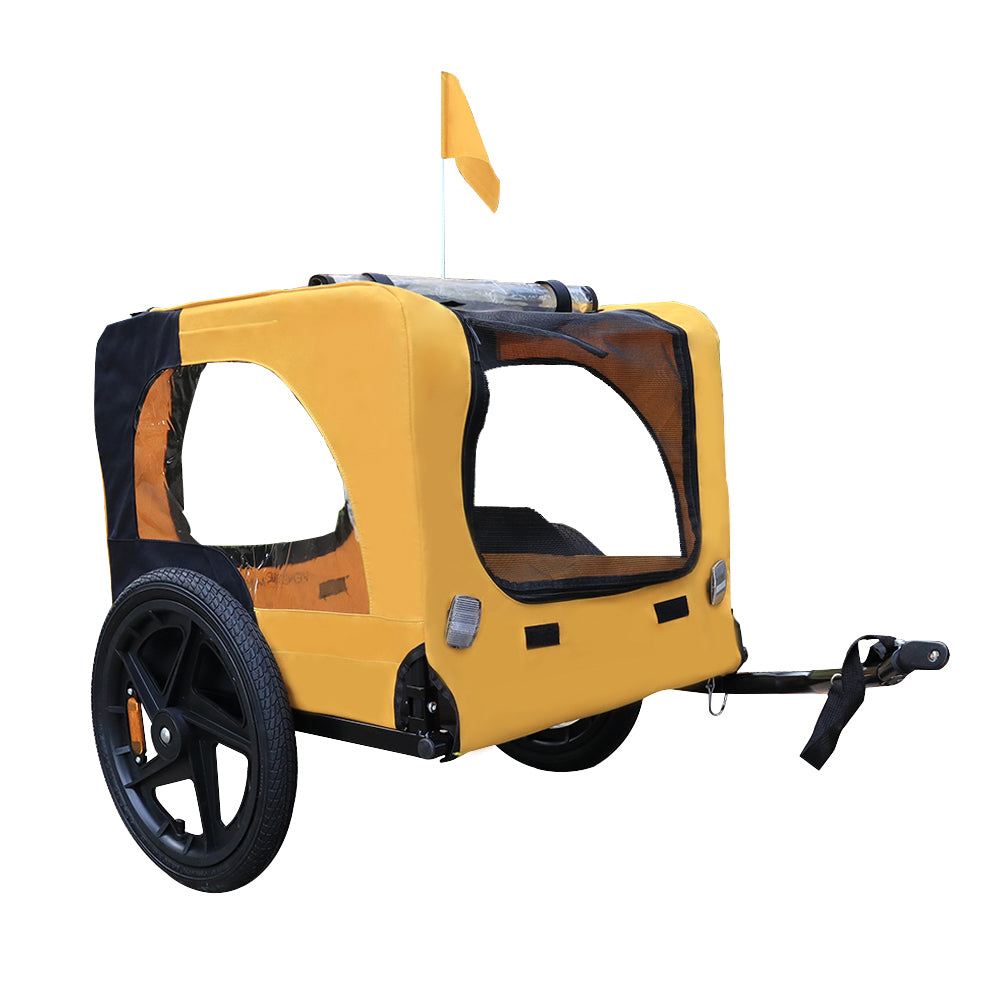 Yellow Outdoor Heavy Duty Foldable Practical Pet Stroller Dog Carrier With Bicycle Tow — Dog Carriers | GetPawsy