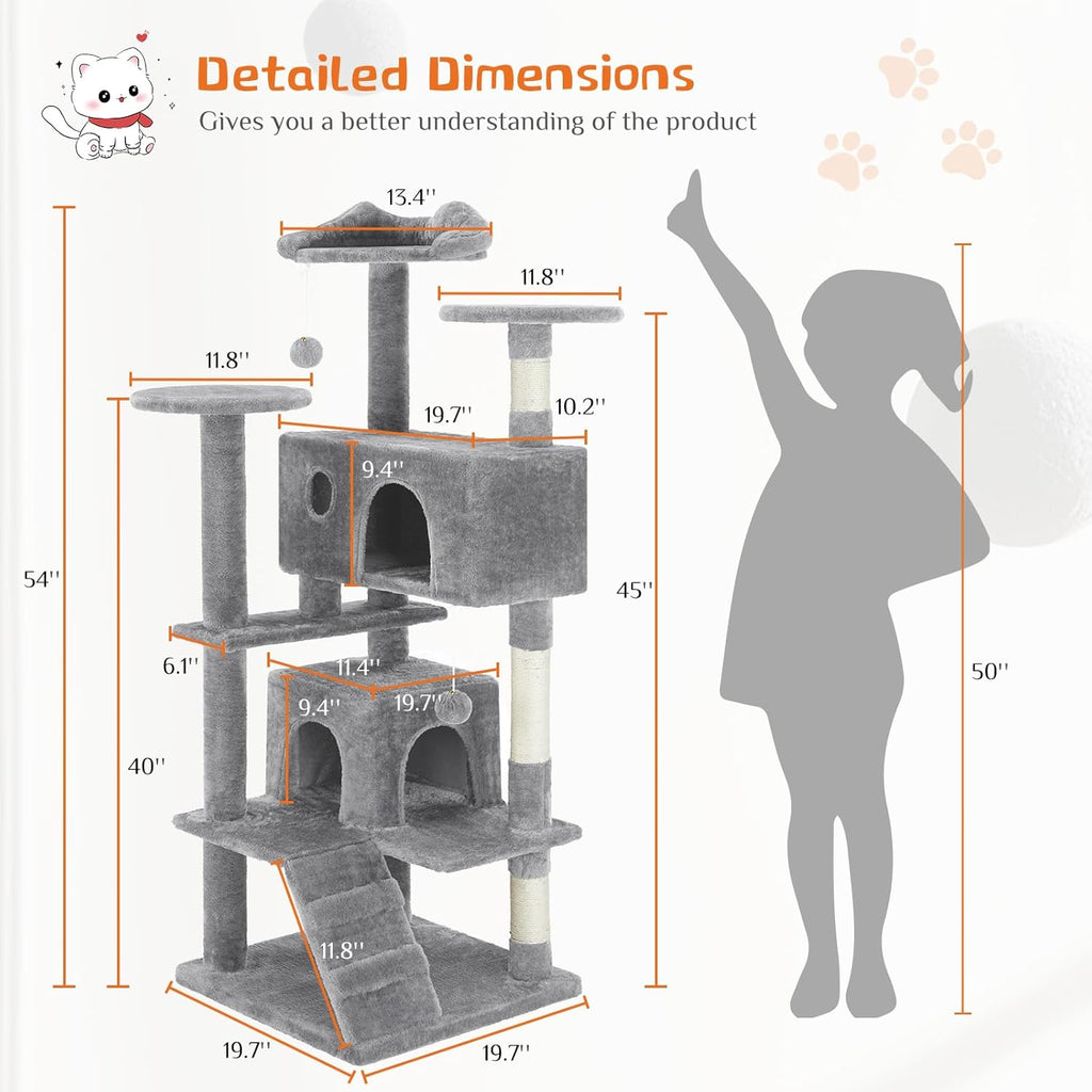54 -Cat Tree Tower - Multi-level With Sisal Grab Post, Indoor Apartment With Ladder, Plush Toys, Rest And Play — Cat Trees & 