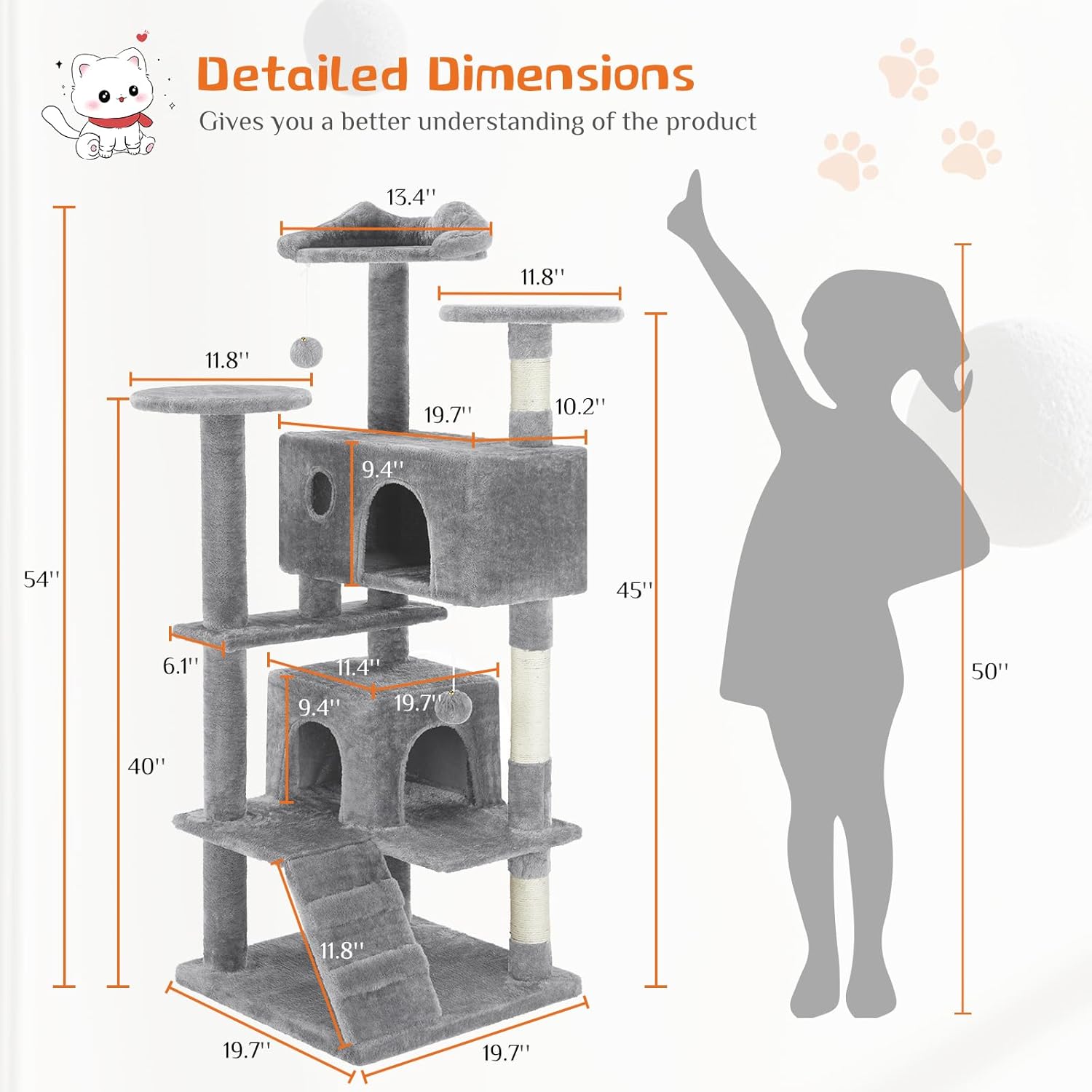 54 -Cat Tree Tower - Multi-level With Sisal Grab Post, Indoor Apartment With Ladder, Plush Toys, Rest And Play — Cat Trees & 