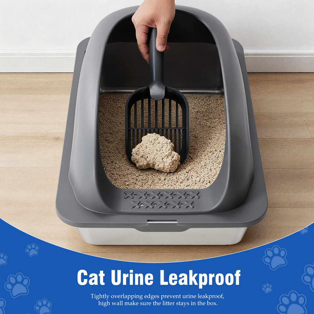 Stainless Steel Cat Litter Box With Lid, Large Cat Litter Box For Big Cats, Scoop And Mat Included — Cat Litter Boxes | GetPa