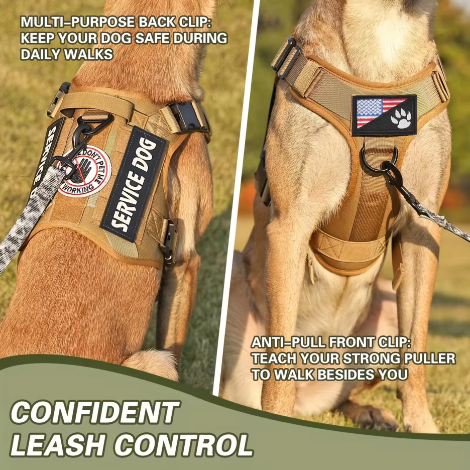 Tactical Dog Harness – Adjustable Reflective Service Vest with Metal Buckle — Dog Collars & Leashes | GetPawsy