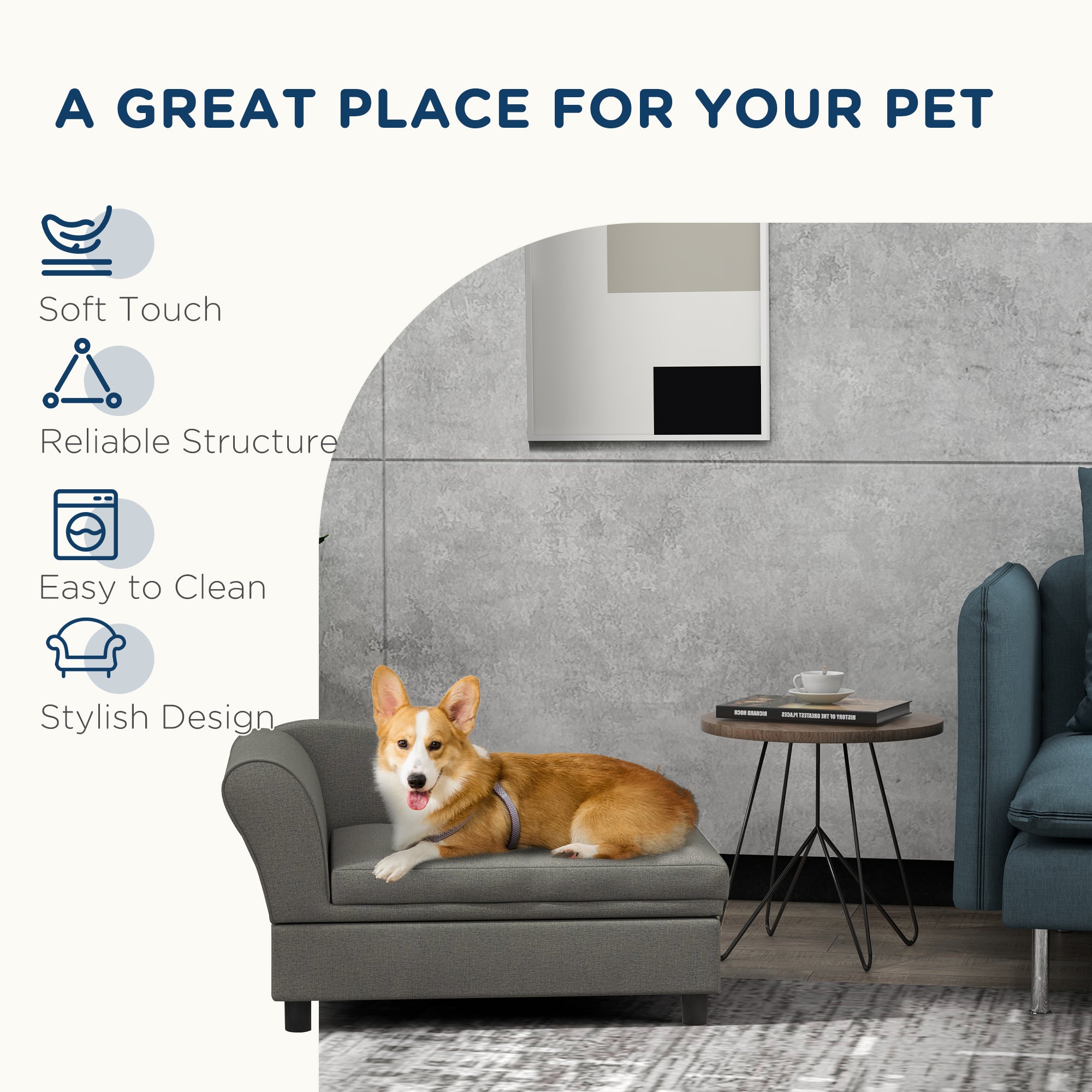  Pet Sofa Dog Sofa for Small Dogs with Storage, Gray — Dog Toys | GetPawsy