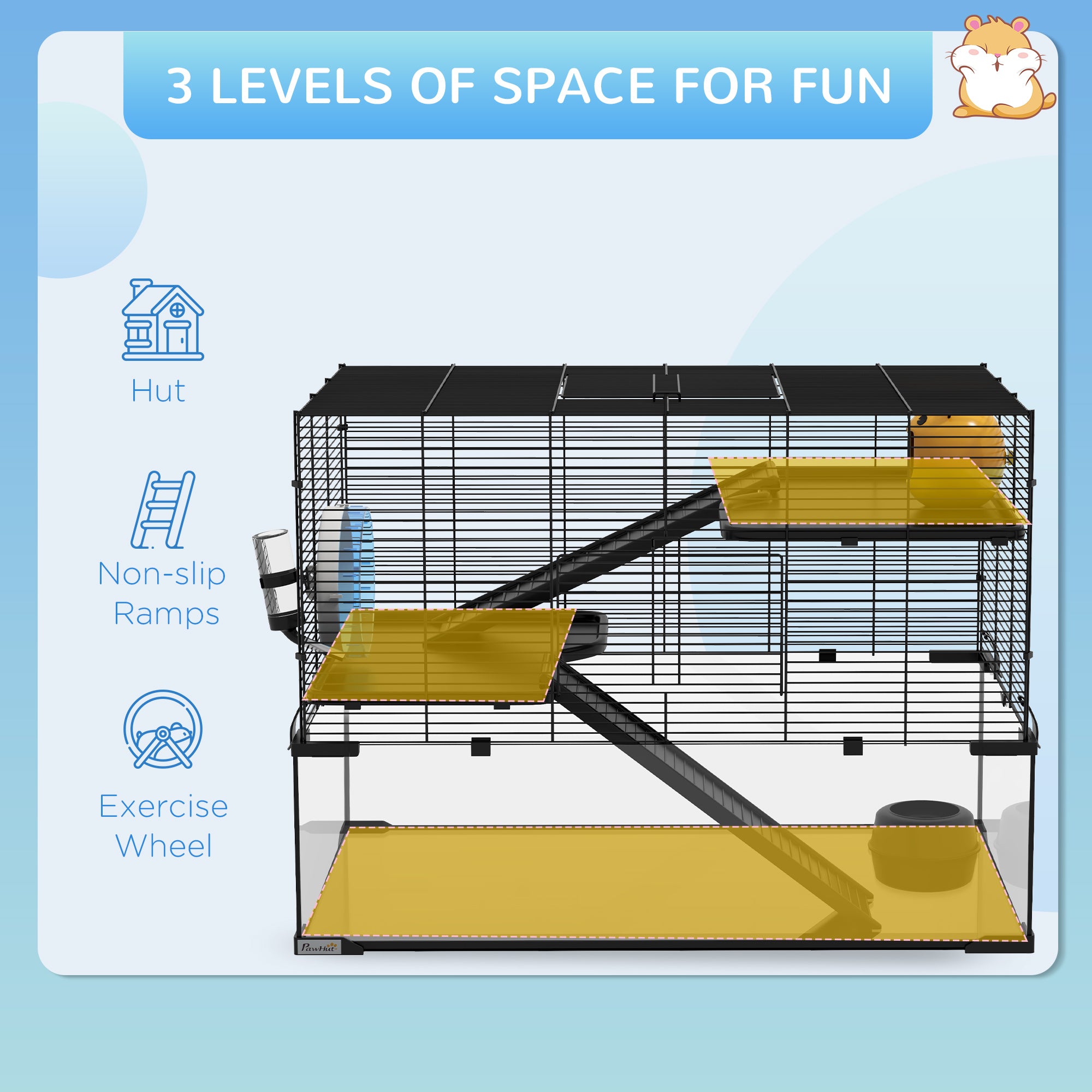  31" Hamster Cage, Gerbil Cage with Glass Basin for Small Hamsters, Black — Hamster Cages | GetPawsy