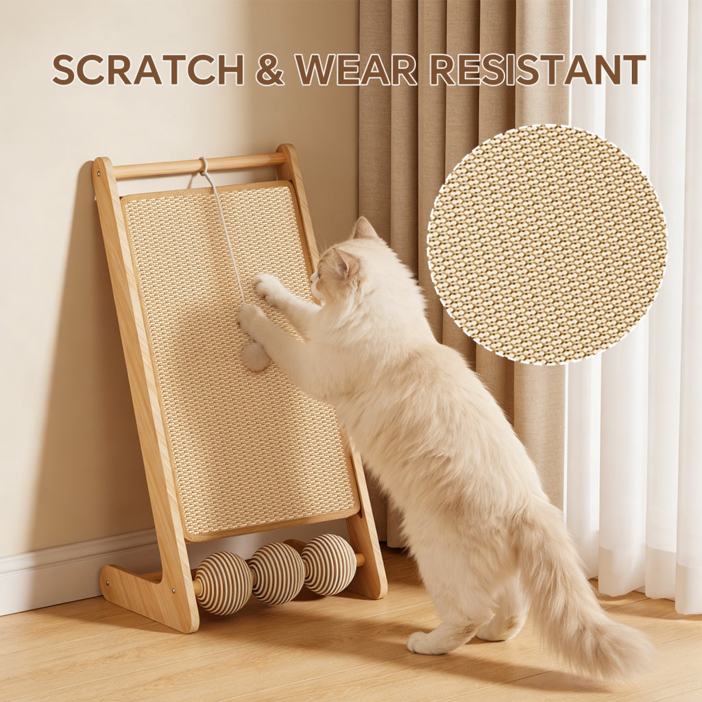 L Rattan Cat Scratching Post With Ball Attachment — Pet Furniture Tools | GetPawsy