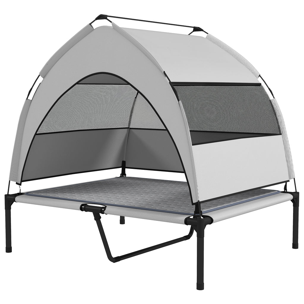  Elevated Dog Bed with Removable Canopy, Portable Outside Raised Pet Cot with Cooling Pad, Storage Bag, 36" x 29.5" x 35" — D