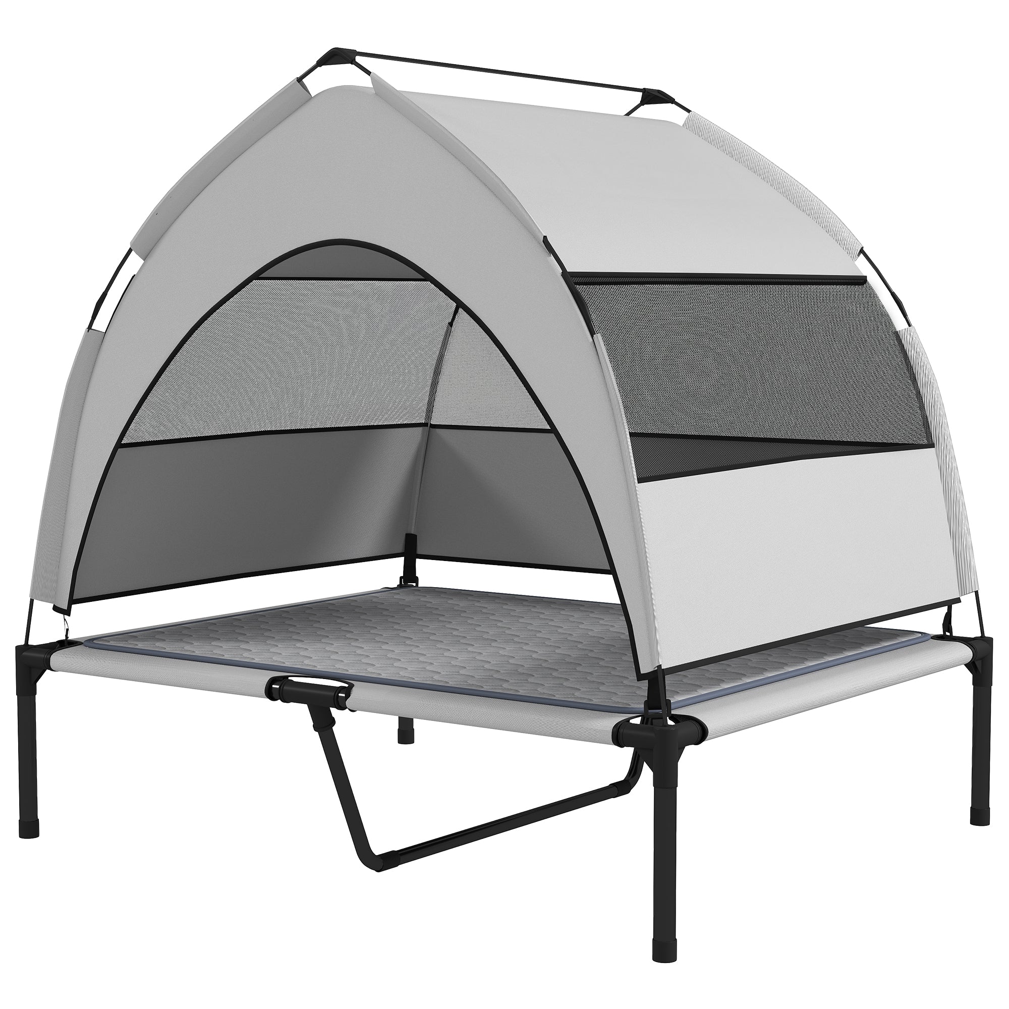  Elevated Dog Bed with Removable Canopy, Portable Outside Raised Pet Cot with Cooling Pad, Storage Bag, 36" x 29.5" x 35" — D
