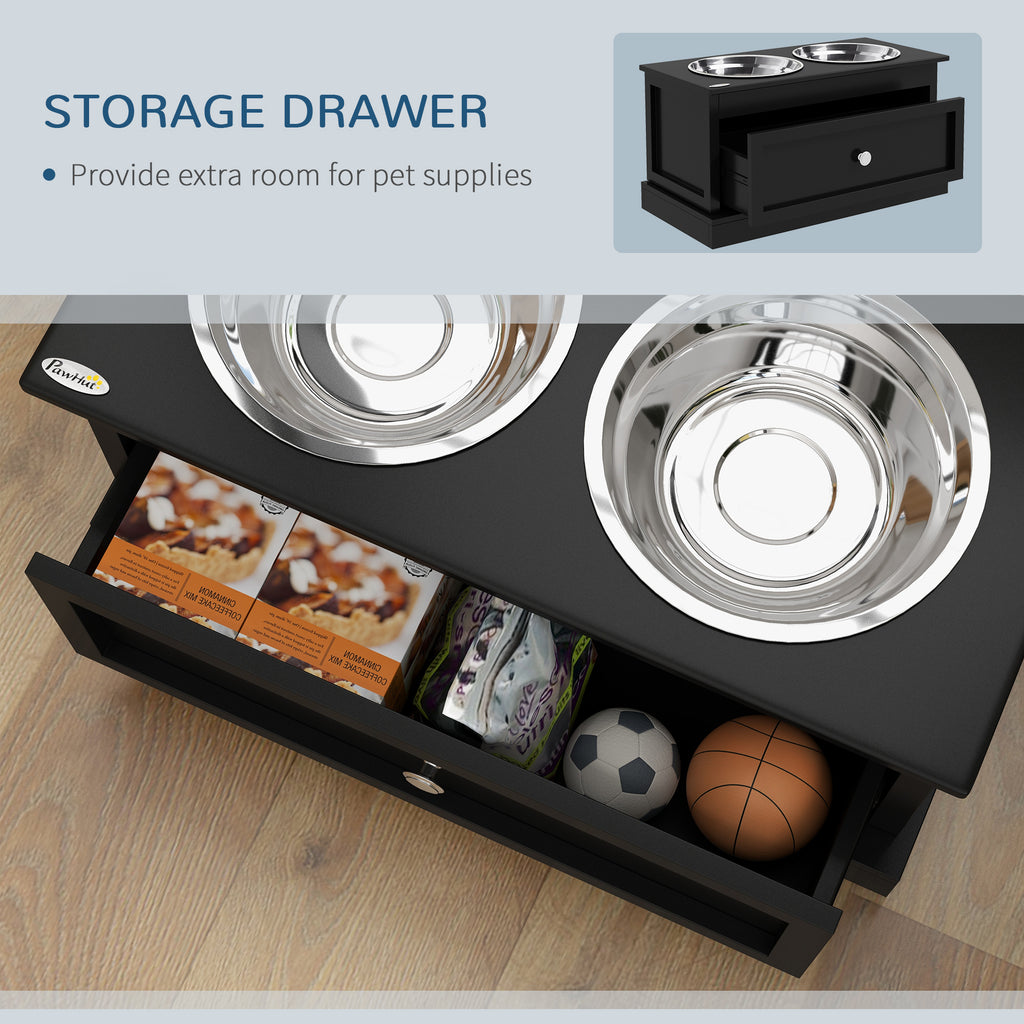  Elevated Dog Bowls with Storage Drawer, Raised Dog Bowl Stand Pet Food Bowl Dog Feeding Station, Black — Dog Bowls & Feeders