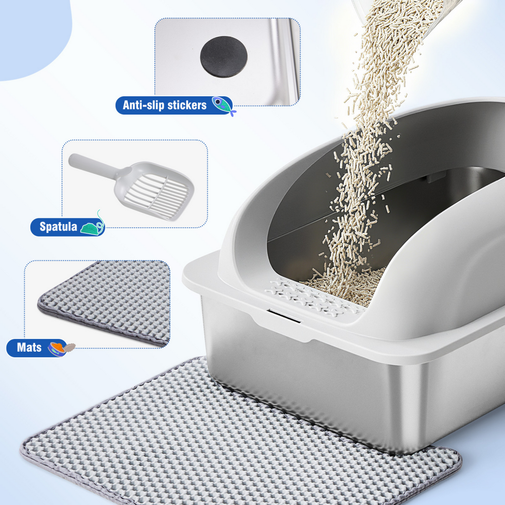 Stainless Steel Cat Litter Box With Lid, Large Cat Litter Box For Big Cats, Scoop And Mat Included — Cat Litter Boxes | GetPa
