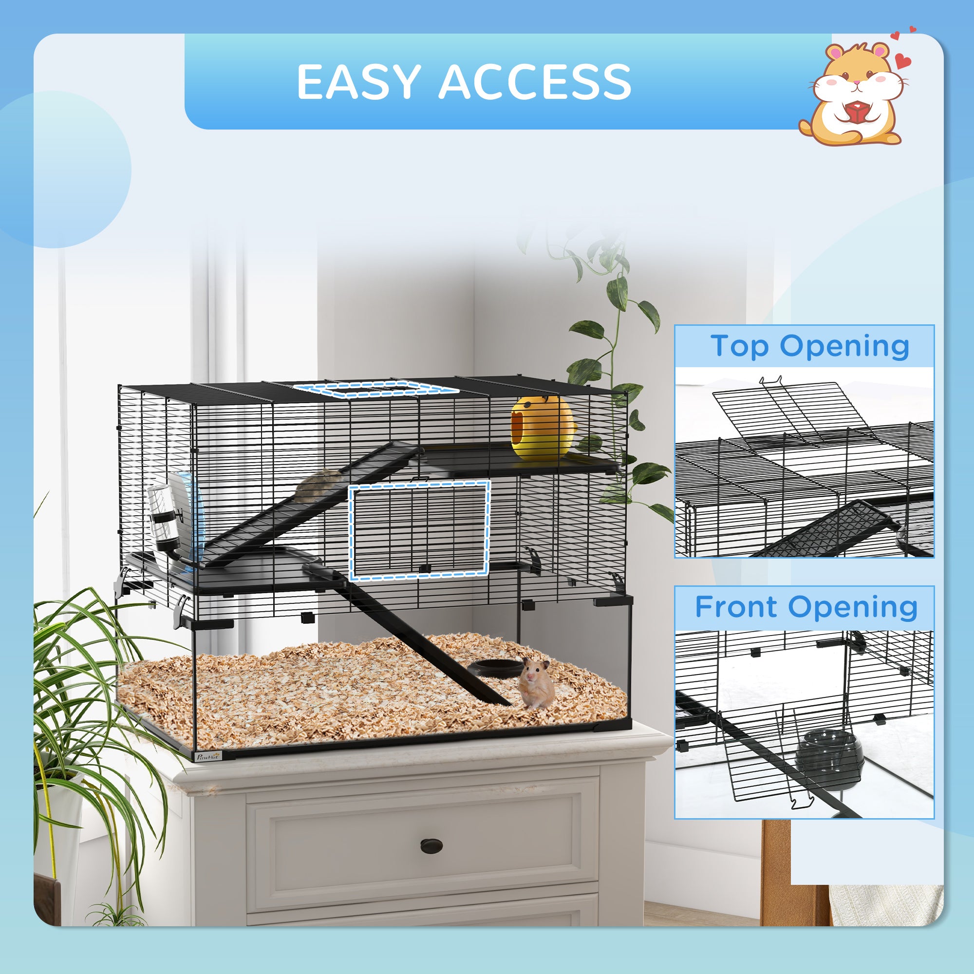  31" Hamster Cage, Gerbil Cage with Glass Basin for Small Hamsters, Black — Hamster Cages | GetPawsy