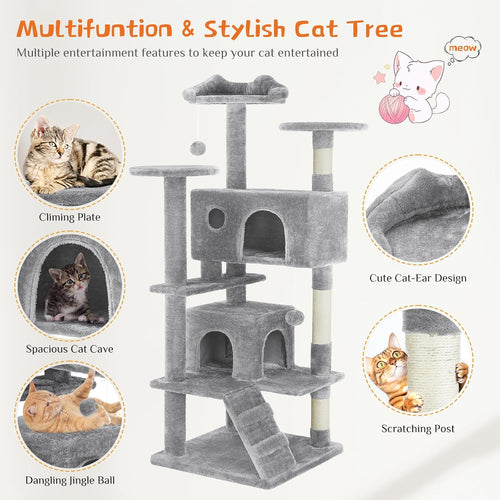 54 -Cat Tree Tower - Multi-level With Sisal Grab Post, Indoor Apartment With Ladder, Plush Toys, Rest And Play — Cat Trees & 