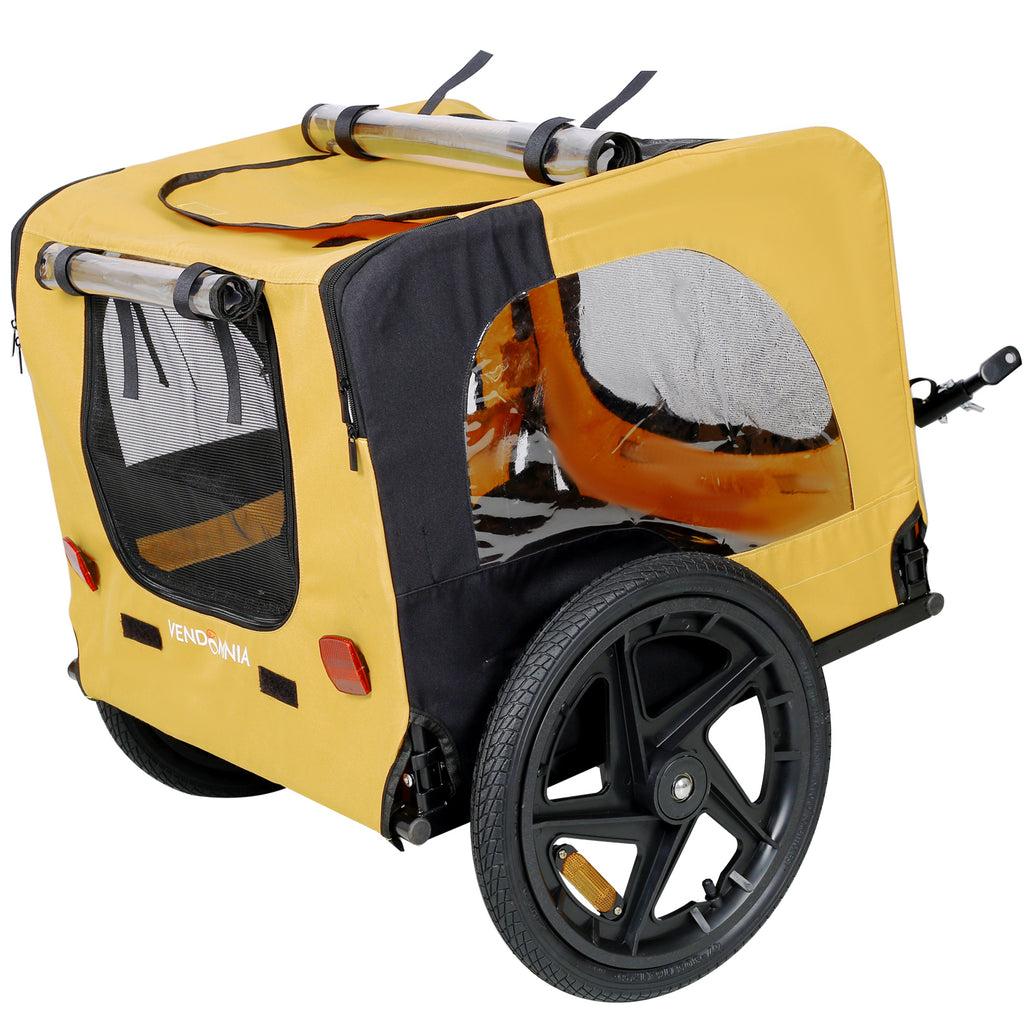 Yellow Outdoor Heavy Duty Foldable Practical Pet Stroller Dog Carrier With Bicycle Tow — Dog Carriers | GetPawsy
