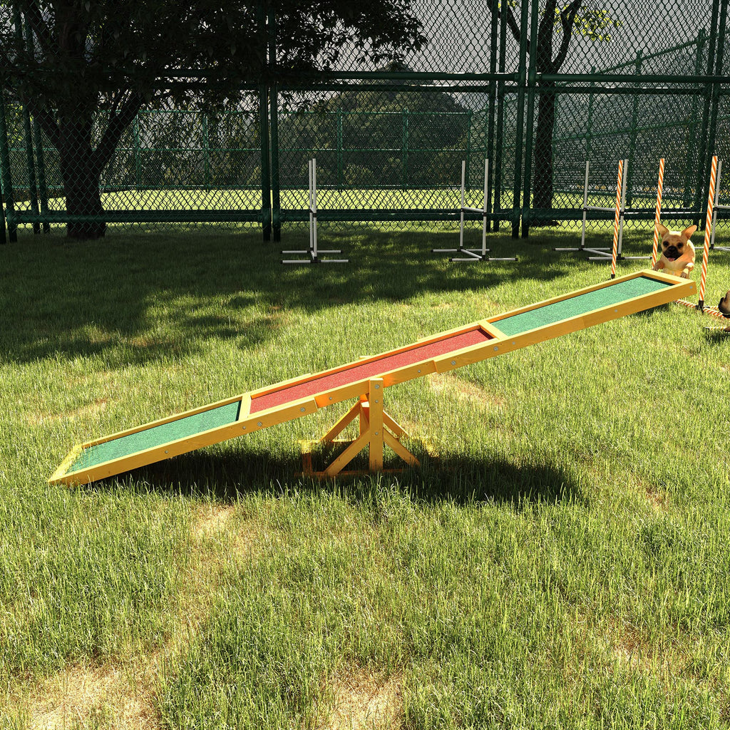  Wooden Dog Agility Seesaw for Training and Exercise, Platform Equipment Run Game Toy, Weather Resistant Pet Supplies, 71" L 