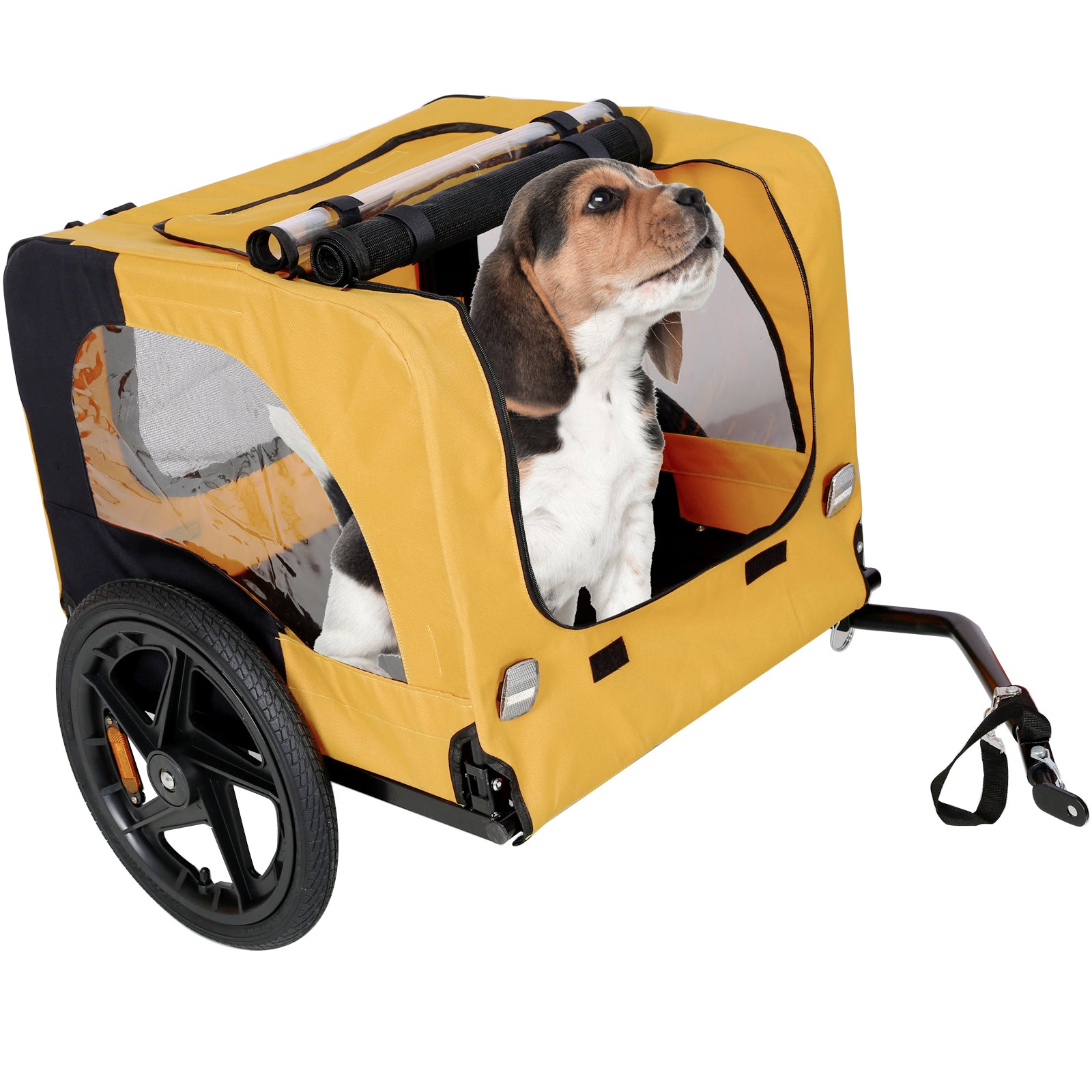 Yellow Outdoor Heavy Duty Foldable Practical Pet Stroller Dog Carrier With Bicycle Tow — Dog Carriers | GetPawsy