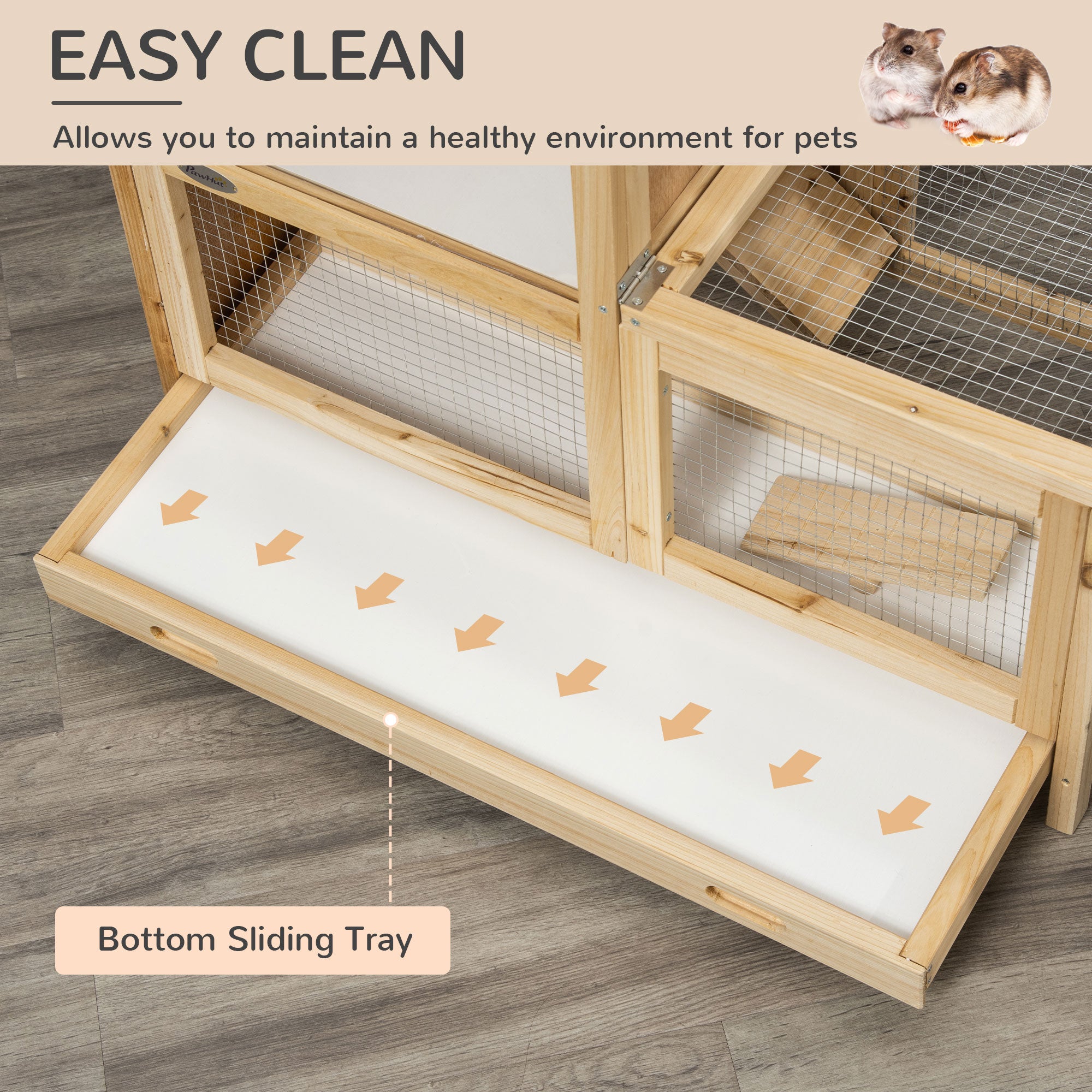  2-Tier Wooden Hamster Cage, Small Animals Hutch, w/ Seesaw, Tray — Hamster Cages | GetPawsy