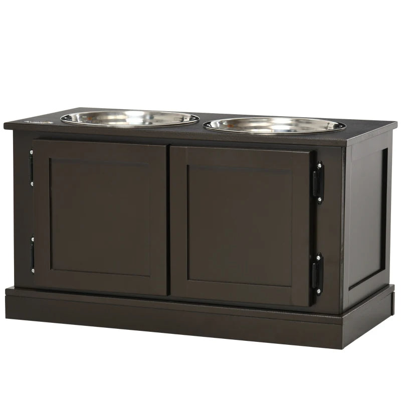Elevated Dog Bowls With Storage, Two Stainless Steel Bowls For Large Dogs, Coffee — Dog Bowls & Feeders | GetPawsy