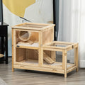  2-Tier Wooden Hamster Cage, Small Animals Hutch, w/ Seesaw, Tray — Hamster Cages | GetPawsy