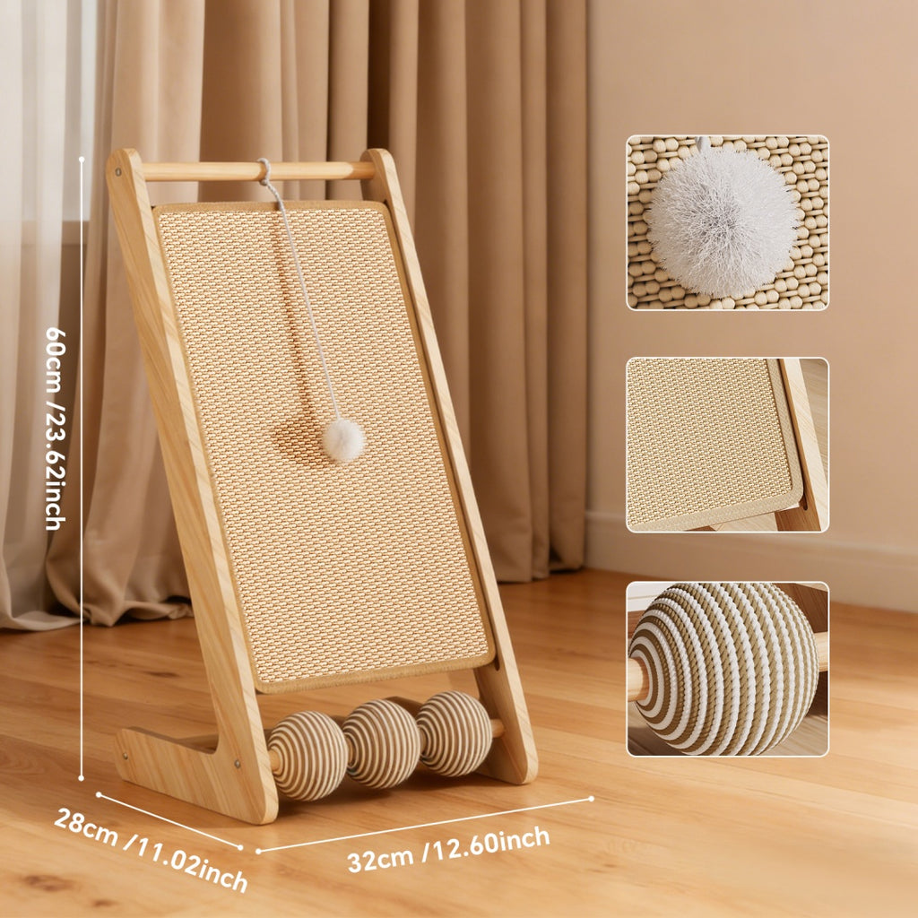 L Rattan Cat Scratching Post With Ball Attachment — Pet Furniture Tools | GetPawsy