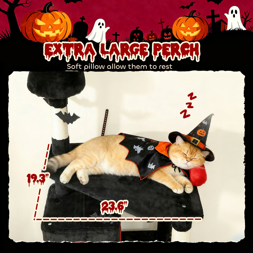  78" Gothic Cat Tree, Cat Tower with Coffin Bed, 2 Spacious Condos, Sisal Scratching Posts, Bat Hanging Balls, Halloween — Ca